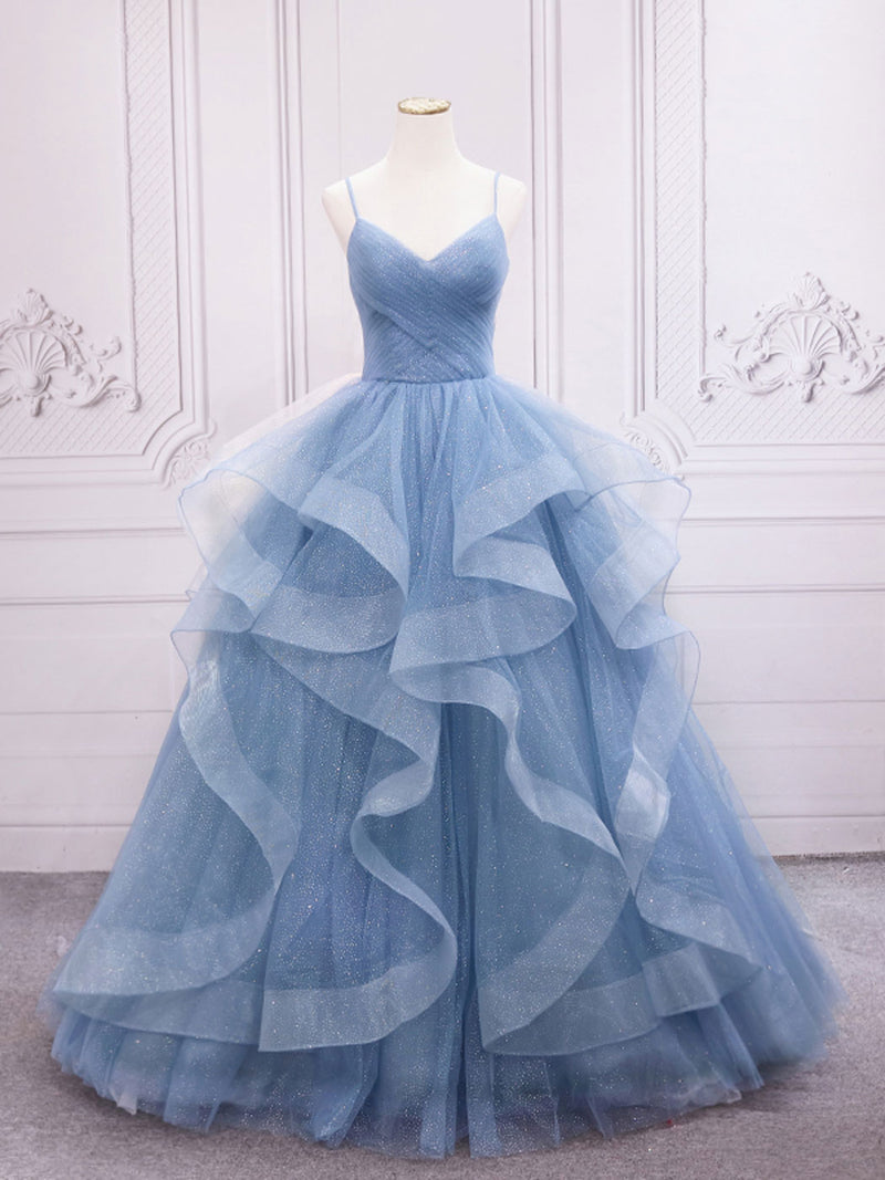 Blue tulle long prom dress dress, blue ...